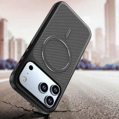 For iPhone 18 Pro Max Carbon Fiber Texture Vegan Leather Magnetic Phone Case - Black - EDA009899720C