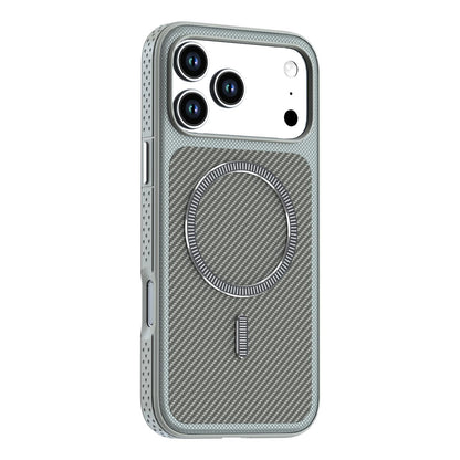 For iPhone 18 Pro Max Carbon Fiber Texture Vegan Leather Magnetic Phone Case - Grey - EDA009899720D