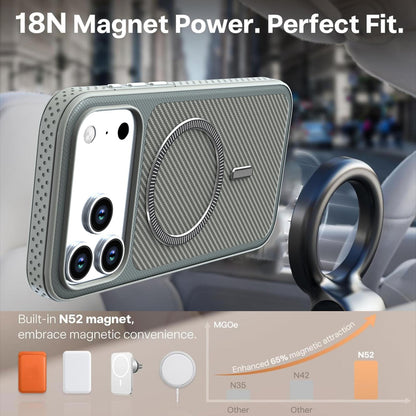 For iPhone 18 Pro Max Carbon Fiber Texture Vegan Leather Magnetic Phone Case - Grey - EDA009899720D