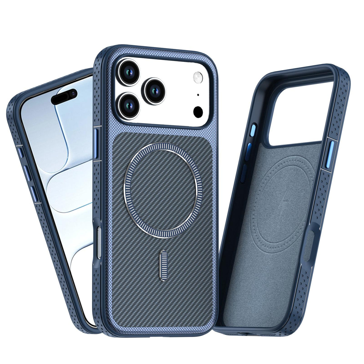 For iPhone 18 Pro Max Carbon Fiber Texture Vegan Leather Magnetic Phone Case - Blue - EDA009899720E