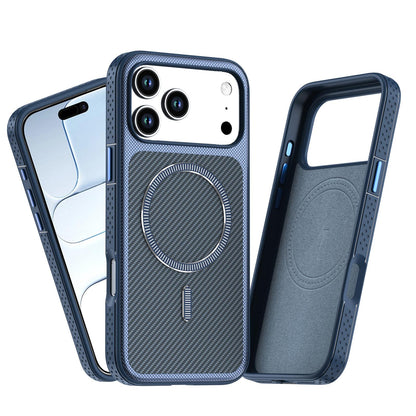 For iPhone 18 Pro Max Carbon Fiber Texture Vegan Leather Magnetic Phone Case - Blue - EDA009899720E