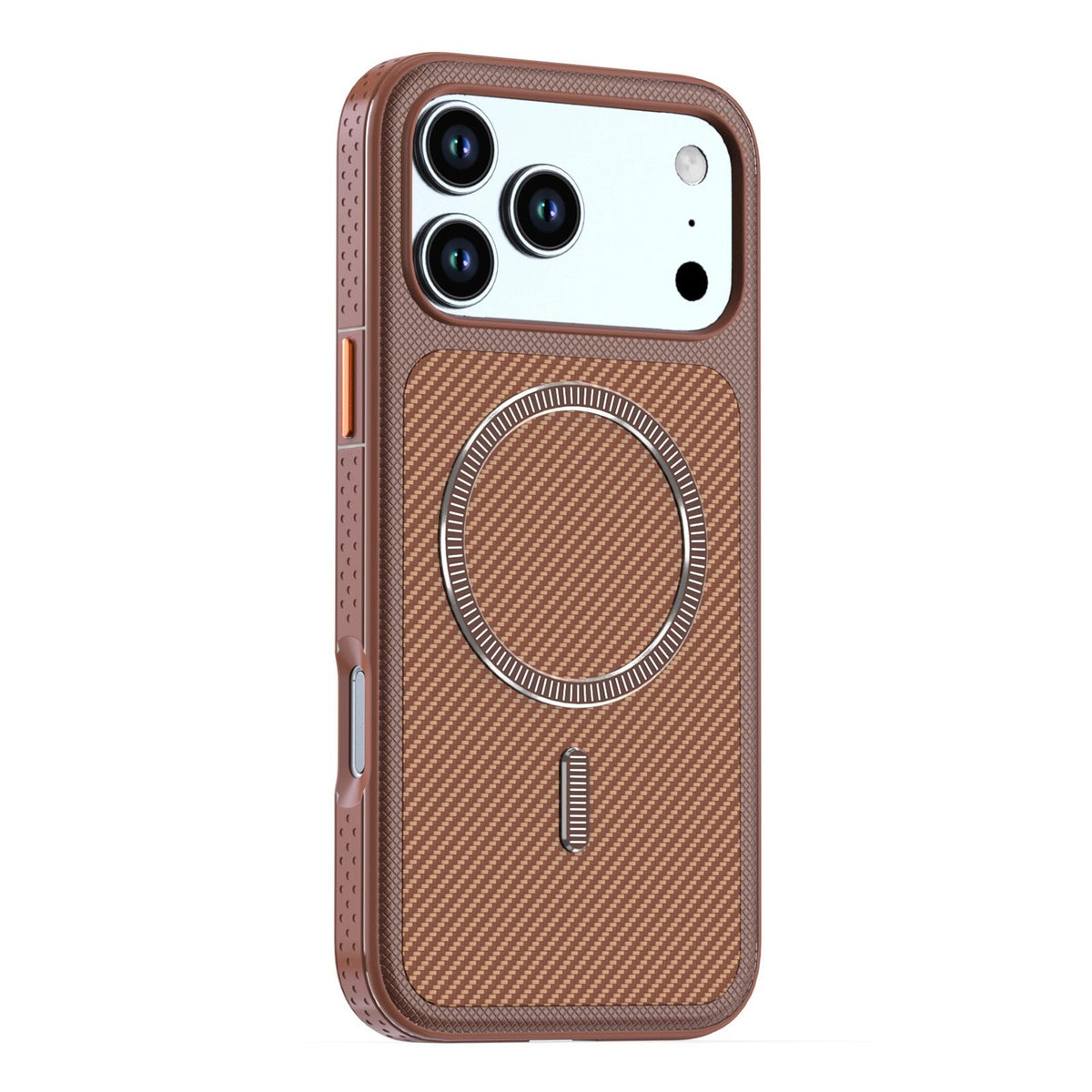 For iPhone 18 Pro Max Carbon Fiber Texture Vegan Leather Magnetic Phone Case - Brown - EDA009899720F