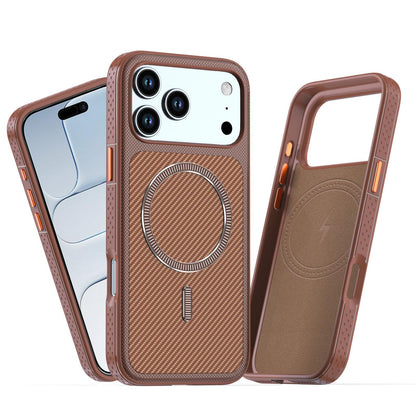 For iPhone 18 Pro Max Carbon Fiber Texture Vegan Leather Magnetic Phone Case - Brown - EDA009899720F