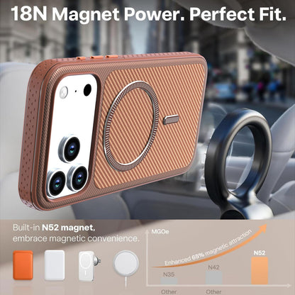 For iPhone 18 Pro Max Carbon Fiber Texture Vegan Leather Magnetic Phone Case - Brown - EDA009899720F