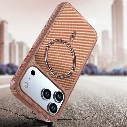 For iPhone 18 Pro Max Carbon Fiber Texture Vegan Leather Magnetic Phone Case - Brown - EDA009899720F