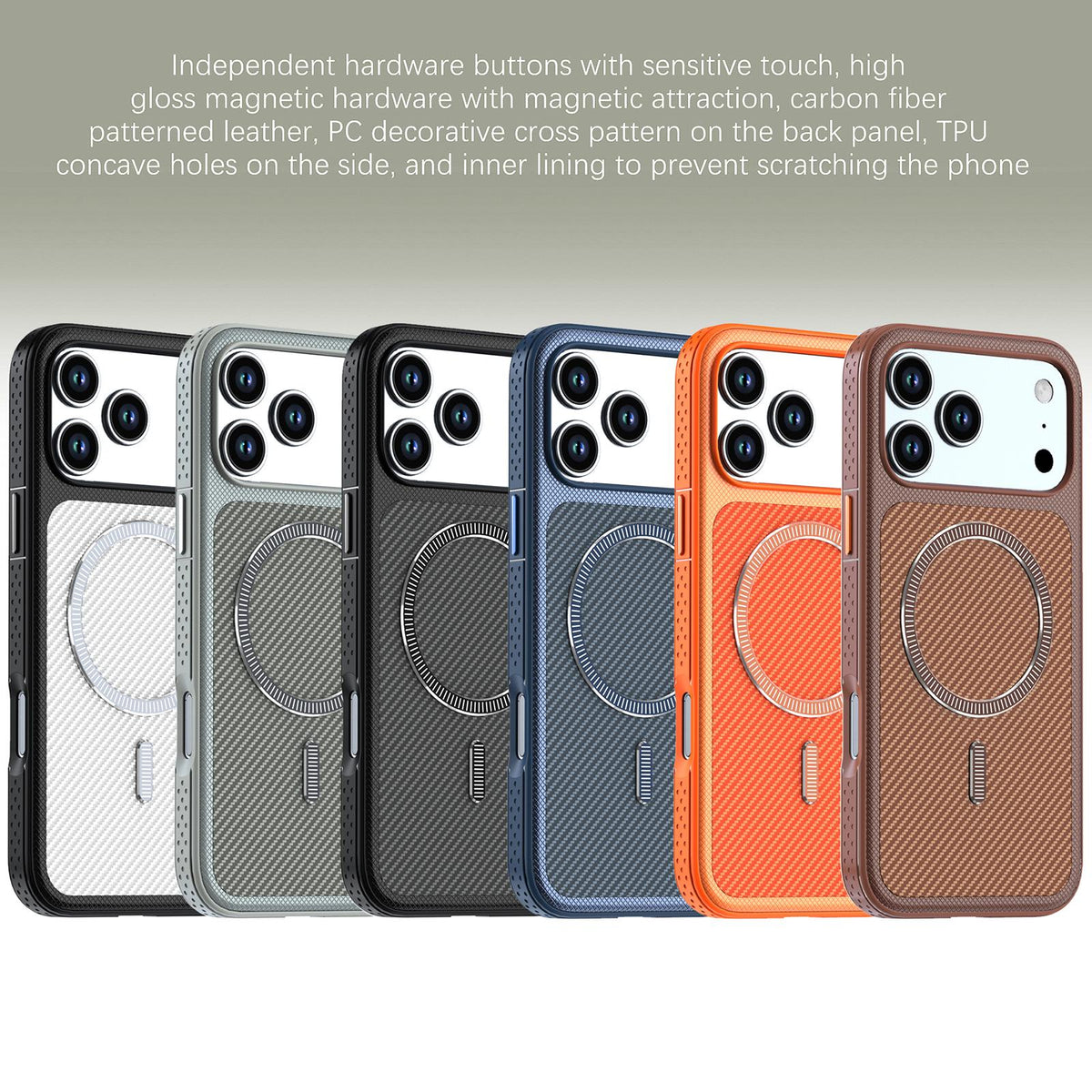 For iPhone 18 Pro Max Carbon Fiber Texture Vegan Leather Magnetic Phone Case - White - EDA009899720A