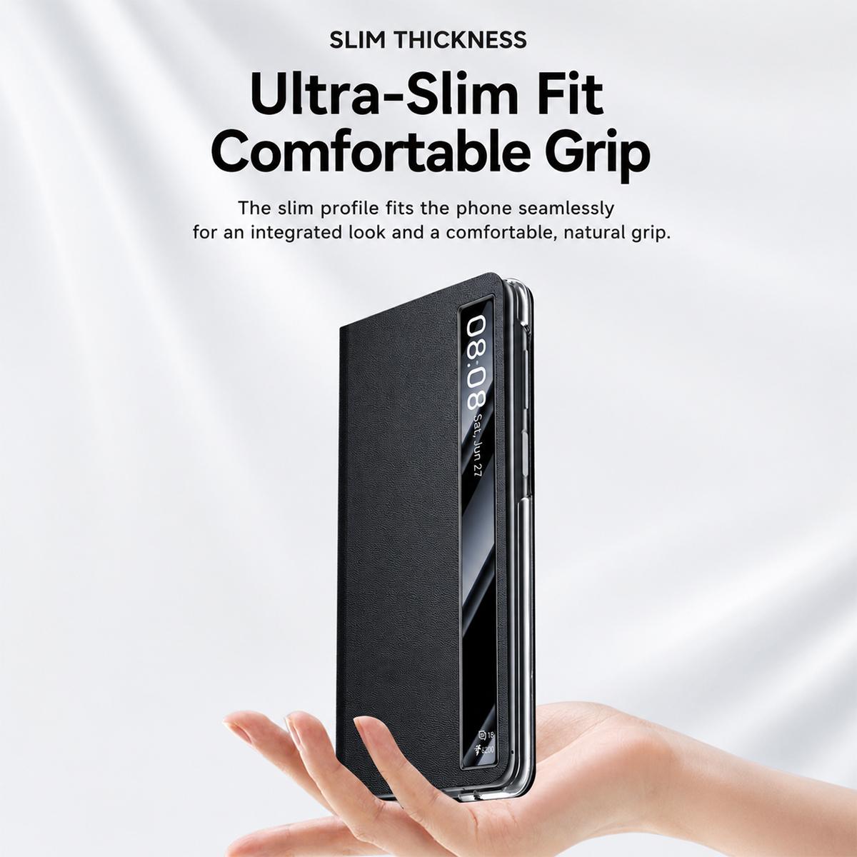 For vivo X Fold6 5G Smart View Window Ultra-slim Protective Leather Phone Case - Black - EDA009899901A