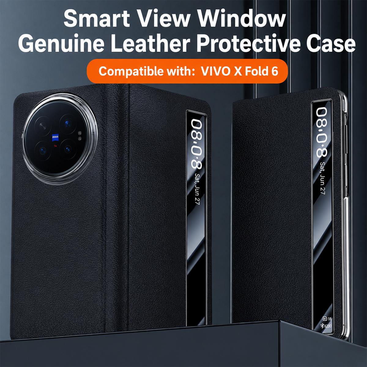 For vivo X Fold6 5G Smart View Window Ultra-slim Protective Leather Phone Case - Green - EDA009899901C