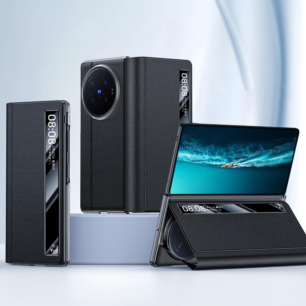 For vivo X Fold6 5G Smart View Window PU Stand Leather Phone Case - Black - EDA009901501A