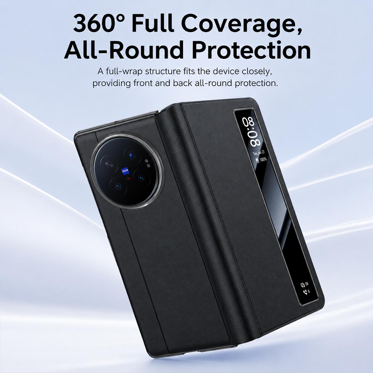 For vivo X Fold6 5G Smart View Window PU Stand Leather Phone Case - Black - EDA009901501A