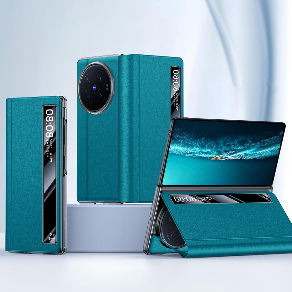 For vivo X Fold6 5G Smart View Window PU Stand Leather Phone Case - Green - EDA009901501C