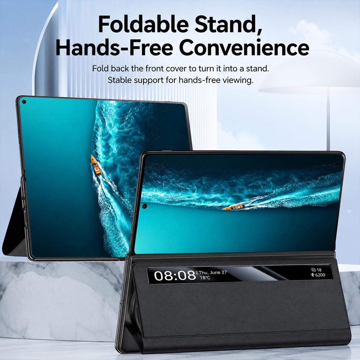 For vivo X Fold6 5G Smart View Window PU Stand Leather Phone Case - Green - EDA009901501C