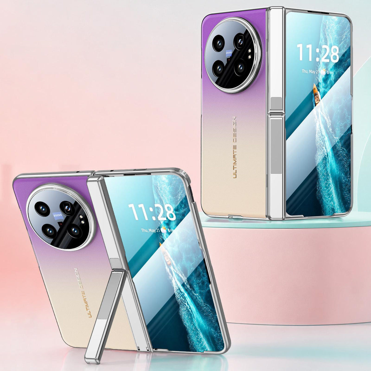 For vivo X Fold6 5G Gradient Color Spring Hinge Holder Phone Case - Purple - EDA009901901C