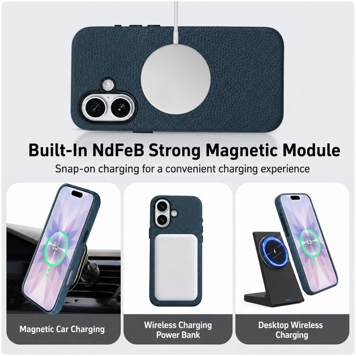 For iPhone 17 Skin Feel PU Vegan Leather Magnetic Phone Case - Blue - EDA009902104A