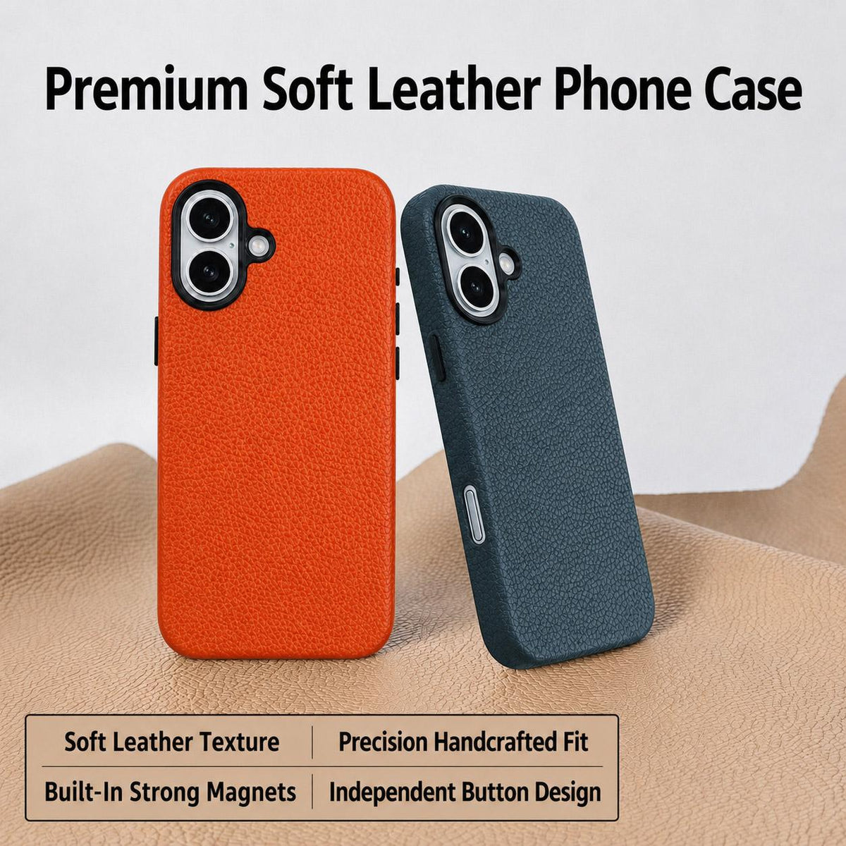 For iPhone 17 Skin Feel PU Vegan Leather Magnetic Phone Case - Creamy Apricot Yellow - EDA009902104E