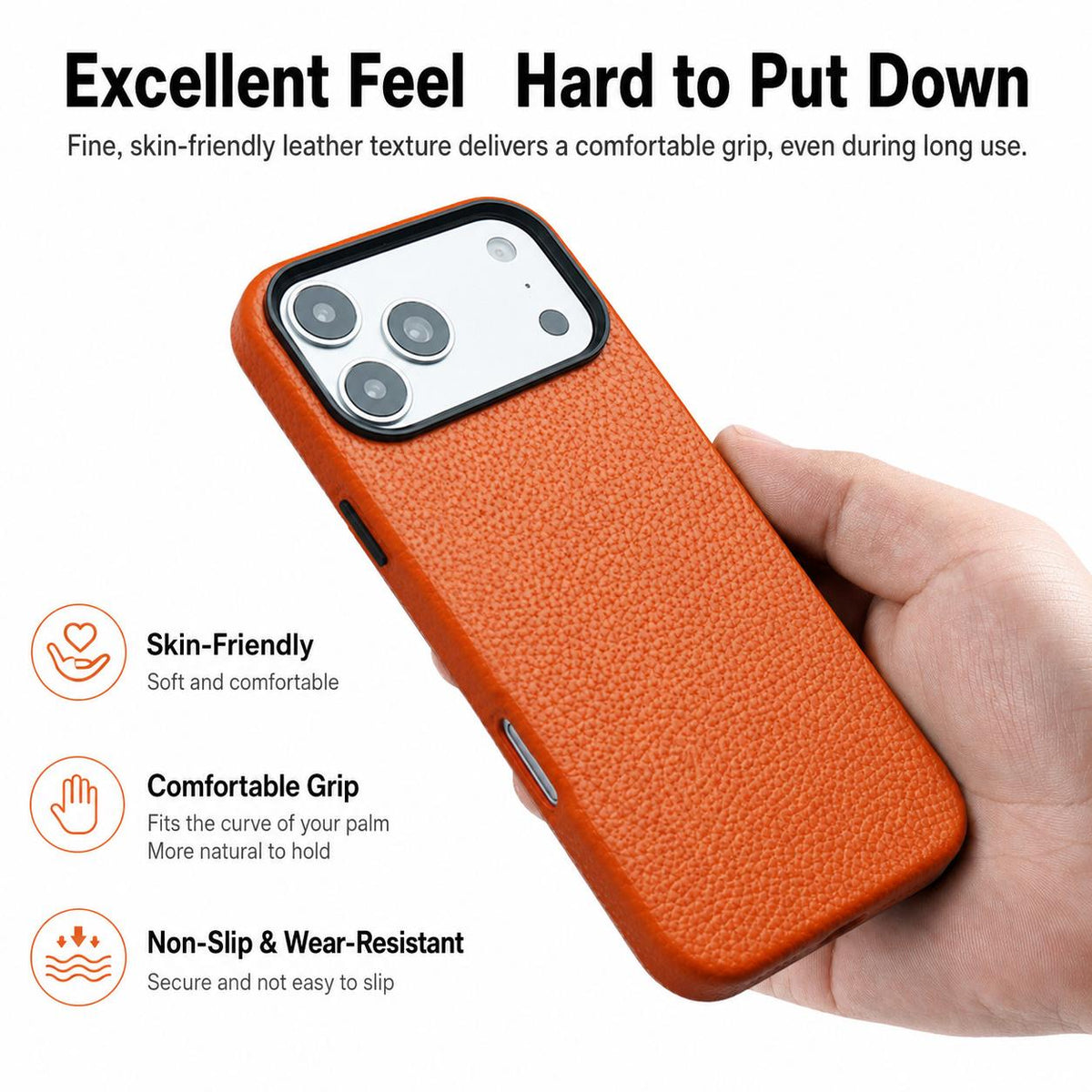 For iPhone 18 Pro / 17 Pro Skin Feel PU Vegan Leather Magnetic Phone Case - Orange - EDA009902105B