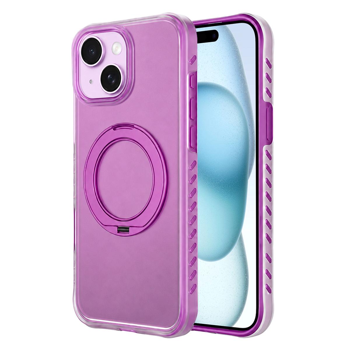 For iPhone 15 Matte Translucent 360 Rotation Magnetic Holder Phone Case - Cherry Red - EDA009902601A