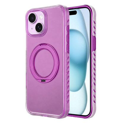 For iPhone 15 Matte Translucent 360 Rotation Magnetic Holder Phone Case - Cherry Red - EDA009902601A