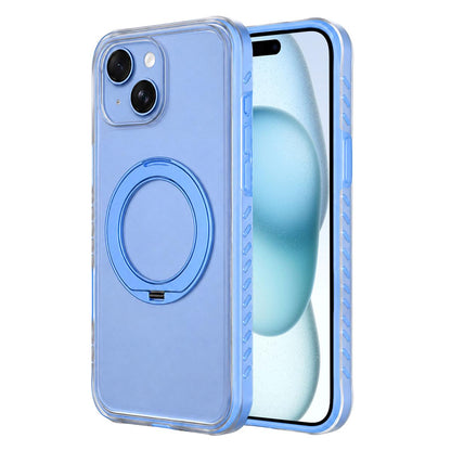 For iPhone 15 Matte Translucent 360 Rotation Magnetic Holder Phone Case - Glacier Blue - EDA009902601C