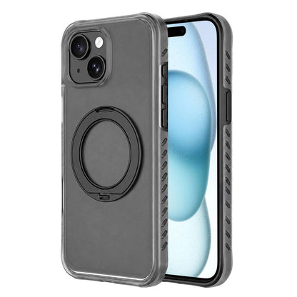 For iPhone 15 Matte Translucent 360 Rotation Magnetic Holder Phone Case - Mist Black - EDA009902601D