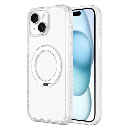 For iPhone 15 Matte Translucent 360 Rotation Magnetic Holder Phone Case - Platinum White - EDA009902601E