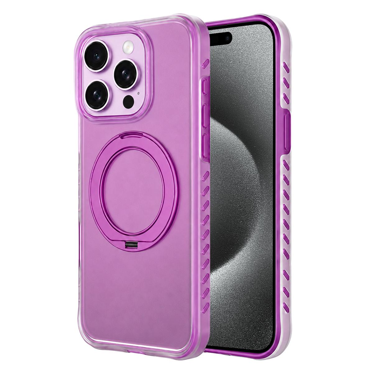For iPhone 15 Pro Matte Translucent 360 Rotation Magnetic Holder Phone Case - Cherry Red - EDA009902602A