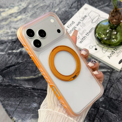 For iPhone 15 Pro Matte Translucent 360 Rotation Magnetic Holder Phone Case - Sunset Orange - EDA009902602B