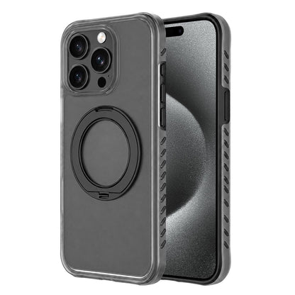 For iPhone 15 Pro Matte Translucent 360 Rotation Magnetic Holder Phone Case - Mist Black - EDA009902602D