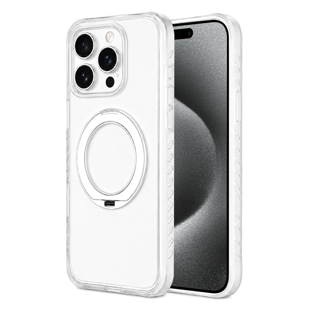 For iPhone 15 Pro Matte Translucent 360 Rotation Magnetic Holder Phone Case - Platinum White - EDA009902602E