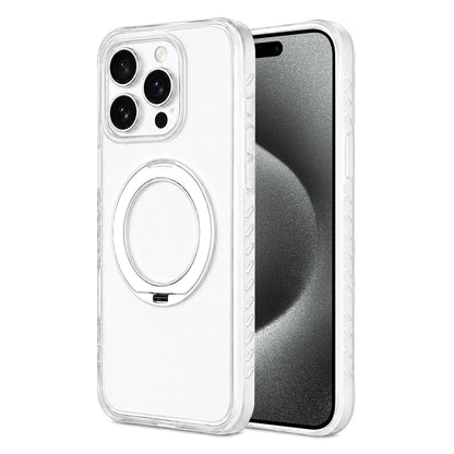 For iPhone 15 Pro Matte Translucent 360 Rotation Magnetic Holder Phone Case - Platinum White - EDA009902602E