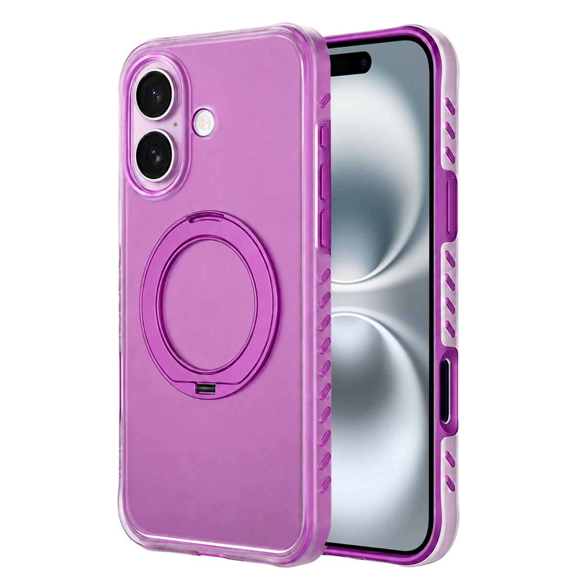 For iPhone 16 Matte Translucent 360 Rotation Magnetic Holder Phone Case - Cherry Red - EDA009902604A
