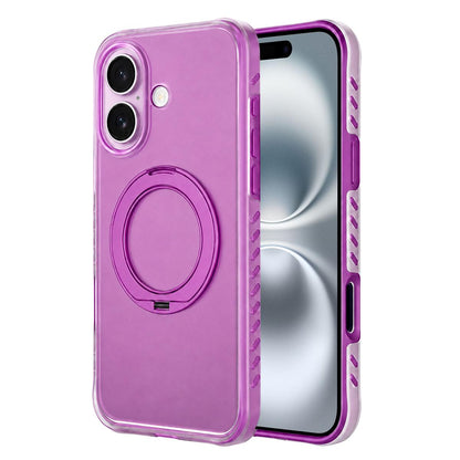 For iPhone 16 Matte Translucent 360 Rotation Magnetic Holder Phone Case - Cherry Red - EDA009902604A