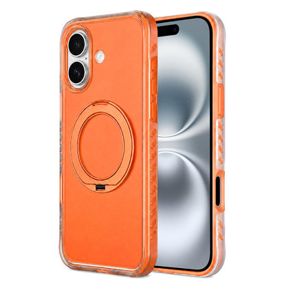 For iPhone 16 Matte Translucent 360 Rotation Magnetic Holder Phone Case - Sunset Orange - EDA009902604B