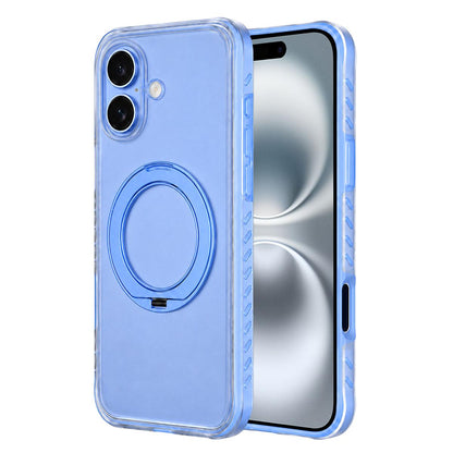 For iPhone 16 Matte Translucent 360 Rotation Magnetic Holder Phone Case - Glacier Blue - EDA009902604C