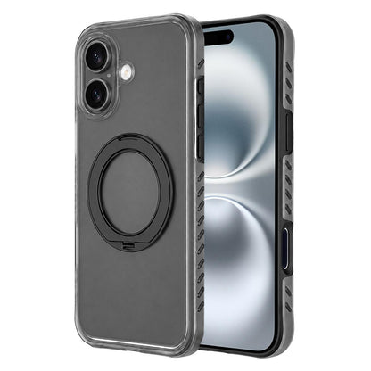 For iPhone 16 Matte Translucent 360 Rotation Magnetic Holder Phone Case - Mist Black - EDA009902604D