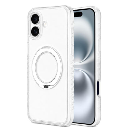 For iPhone 16 Matte Translucent 360 Rotation Magnetic Holder Phone Case - Platinum White - EDA009902604E