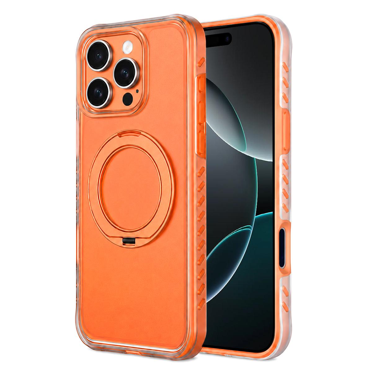 For iPhone 16 Pro Matte Translucent 360 Rotation Magnetic Holder Phone Case - Sunset Orange - EDA009902605B