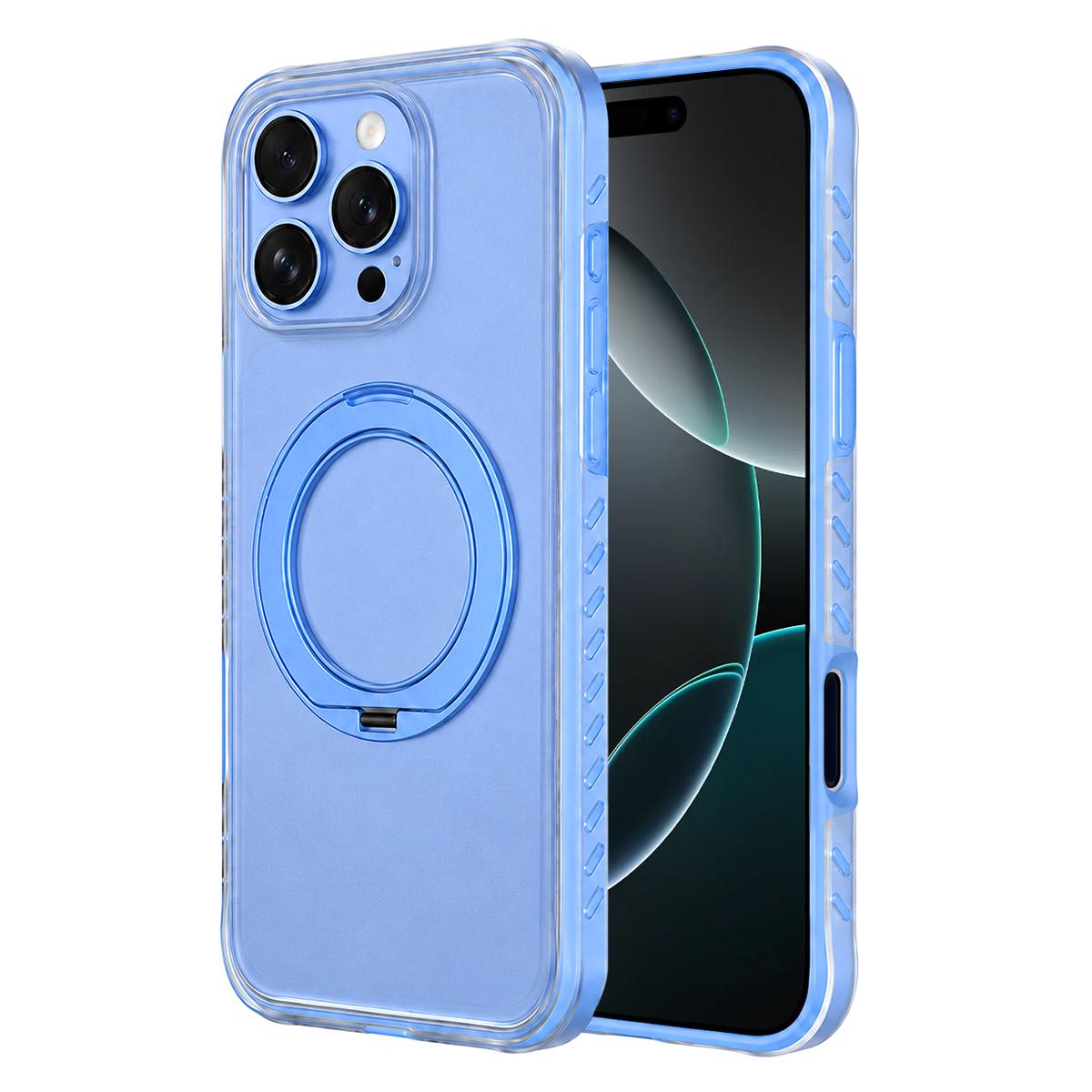 For iPhone 16 Pro Matte Translucent 360 Rotation Magnetic Holder Phone Case - Glacier Blue - EDA009902605C