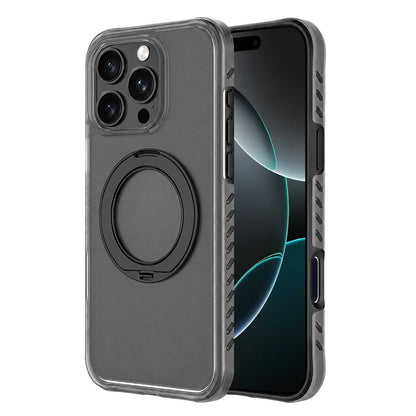 For iPhone 16 Pro Matte Translucent 360 Rotation Magnetic Holder Phone Case - Mist Black - EDA009902605D