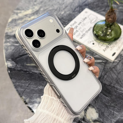 For iPhone 16 Pro Matte Translucent 360 Rotation Magnetic Holder Phone Case - Mist Black - EDA009902605D