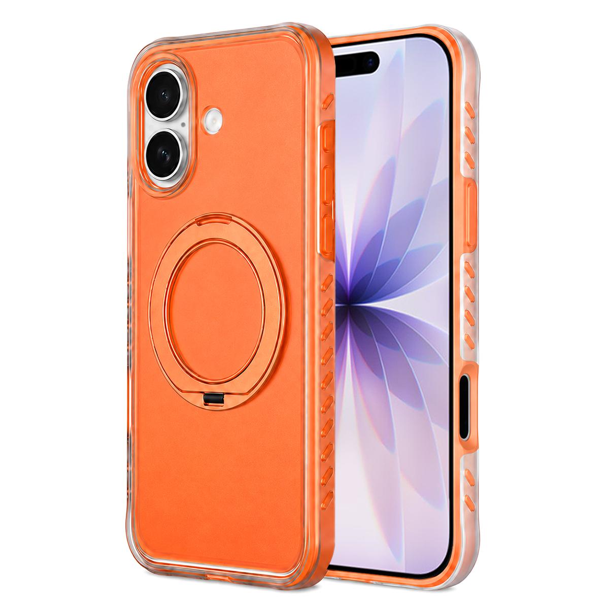 For iPhone 17 Matte Translucent 360 Rotation Magnetic Holder Phone Case - Sunset Orange - EDA009902607B