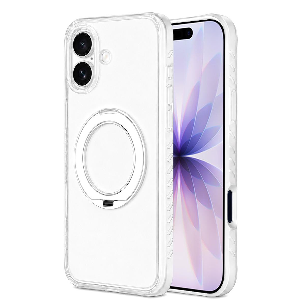 For iPhone 17 Matte Translucent 360 Rotation Magnetic Holder Phone Case - Platinum White - EDA009902607E