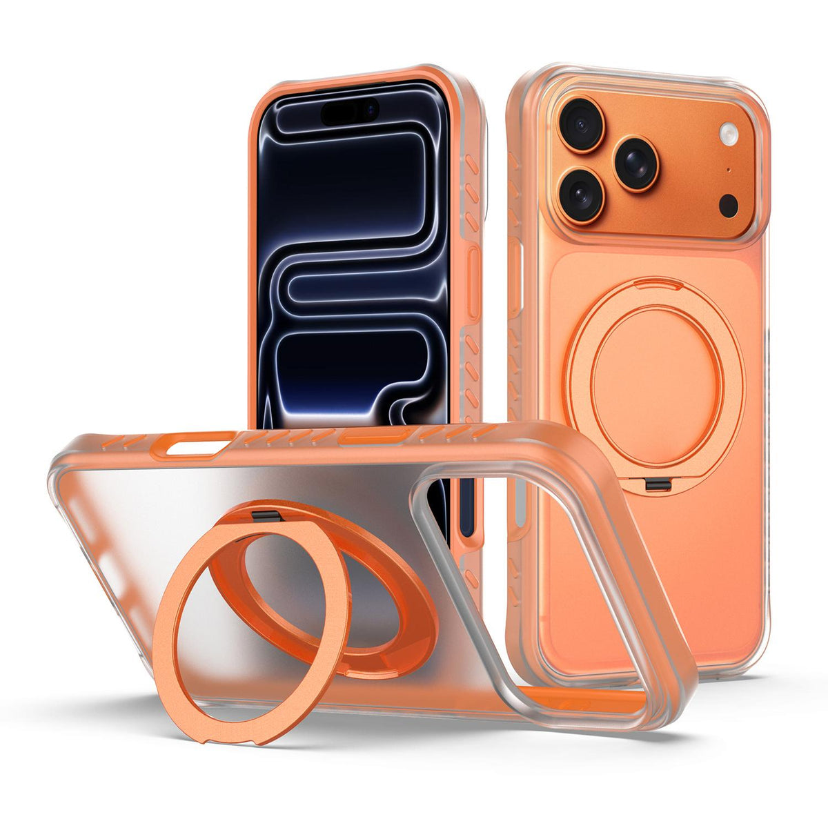 For iPhone 17 Pro Matte Translucent 360 Rotation Magnetic Holder Phone Case - Sunset Orange - EDA009902608B