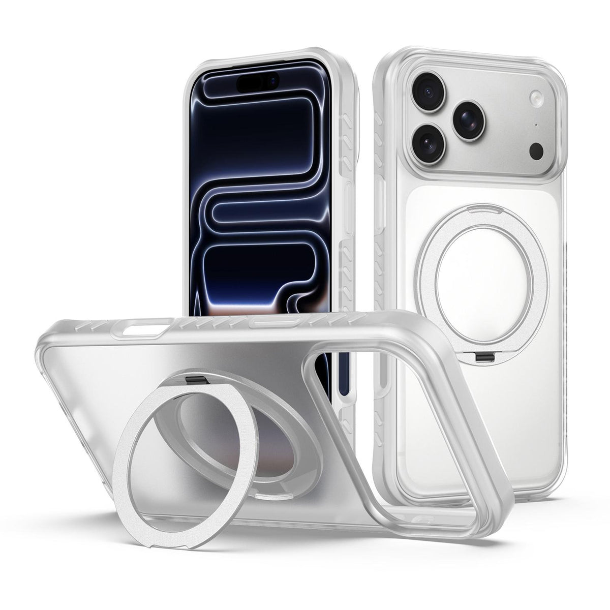 For iPhone 17 Pro Max Matte Translucent 360 Rotation Magnetic Holder Phone Case - Platinum White - EDA009902609E