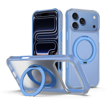 For iPhone 18 Pro Matte Translucent 360 Rotation Magnetic Holder Phone Case - Glacier Blue - EDA009902610C