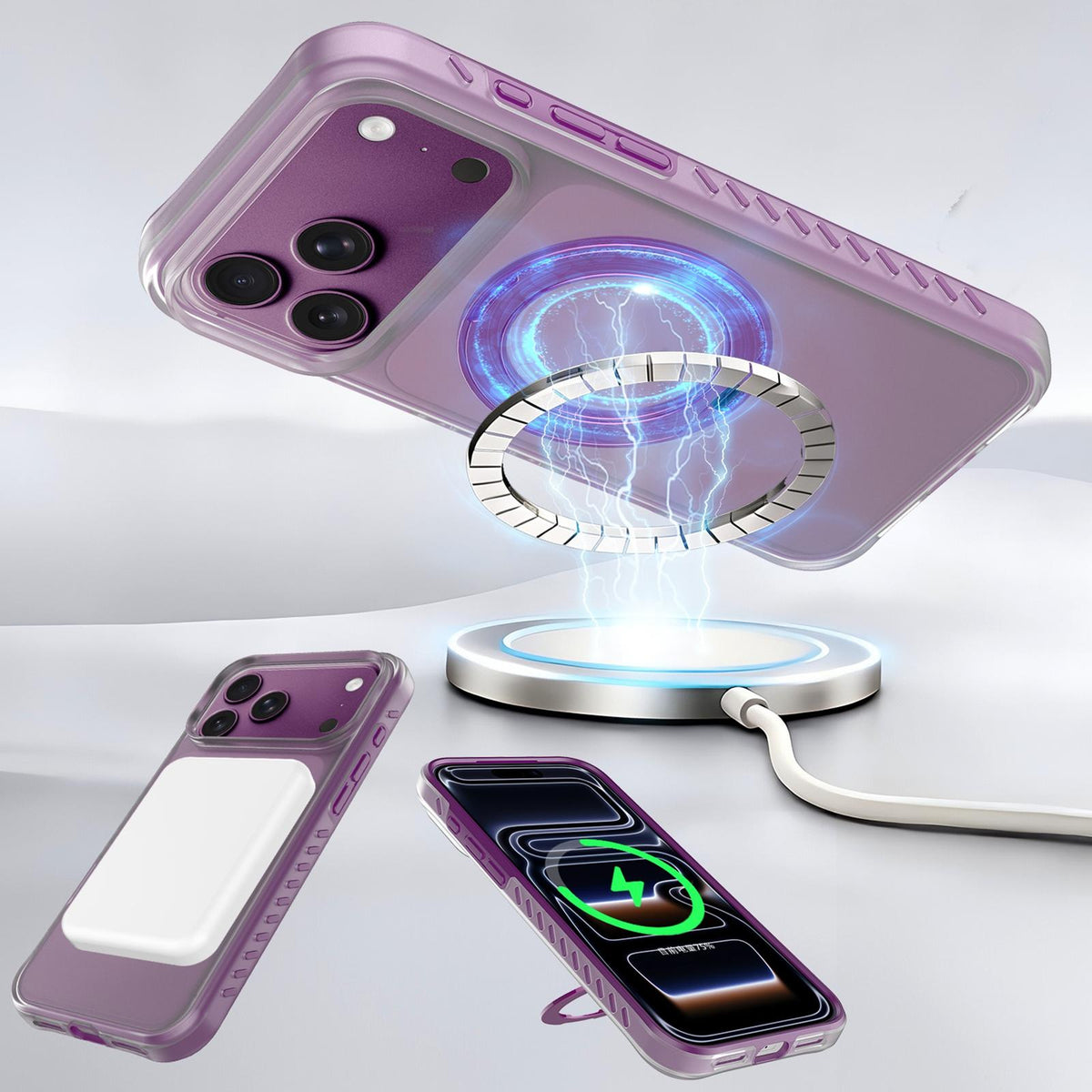 For iPhone 17 Pro Max Matte Translucent 360 Rotation Magnetic Holder Phone Case - Cherry Red - EDA009902609A