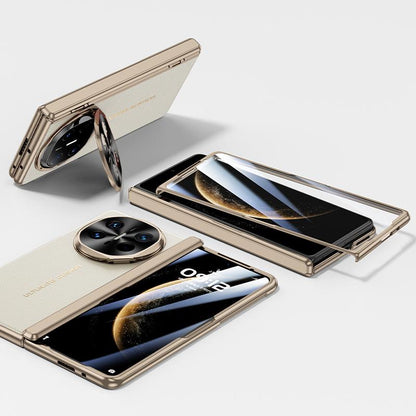 For Huawei Mate X6 Electroplated PU Vegan Leather Lens Holder Phone Case - White - EDA009903401A