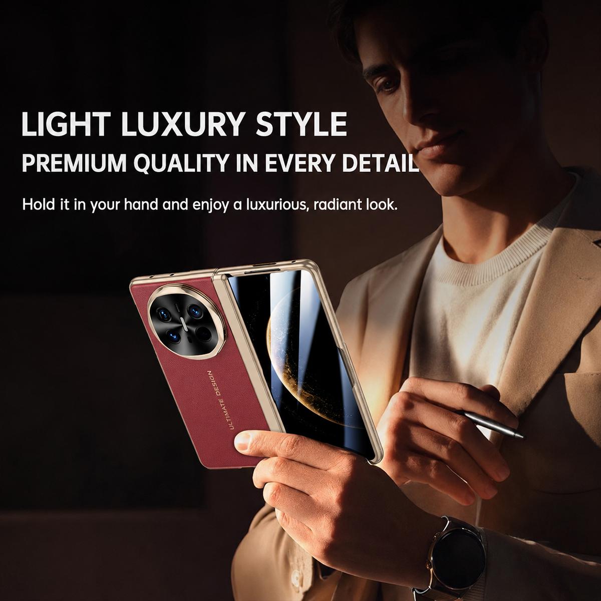 For Huawei Mate X6 Electroplated PU Vegan Leather Lens Holder Phone Case - White - EDA009903401A
