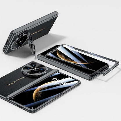 For Huawei Mate X6 Electroplated PU Vegan Leather Lens Holder Phone Case - Black - EDA009903401B