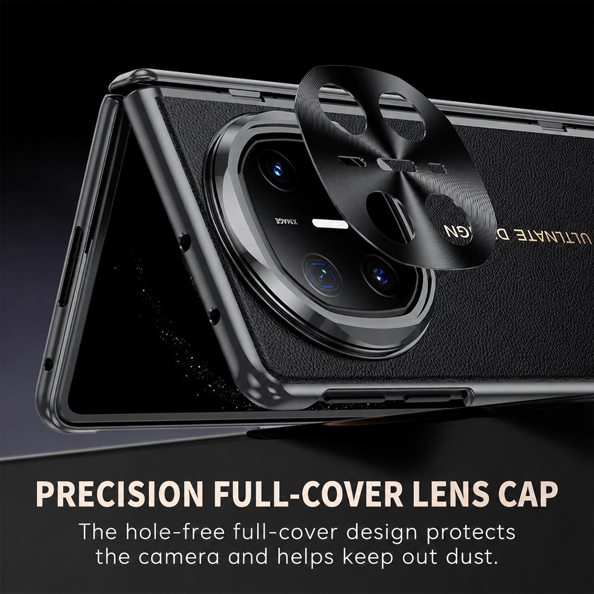 For Huawei Mate X6 Electroplated PU Vegan Leather Lens Holder Phone Case - Black - EDA009903401B